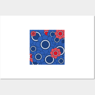 blue and red hippy pop art daisy pattern Posters and Art